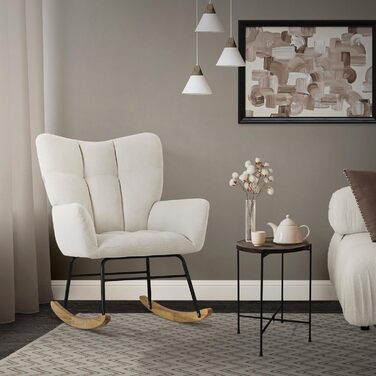 Крісло-гойдалка ML-Design бежевого кольору з оббивкою під фліс, дерев'яні полози, для вітальні, спальні, балкона