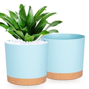 Набір горщиків для квітів QCQHDU 2 шт. з дренажними отворами та знімним дном, підставки, сучасний декор для дому та саду (Світло-блакитний, 25.4 см)