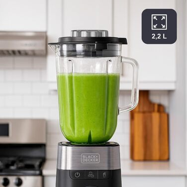 Блендер Black+Decker BXJB1201E 2200W з 2.2L скляним глечиком, 8 швидкостей, 6 лез з нержавіючої сталі, функцією Pulse та Ice Crush, LED-дисплеєм та системою безпеки