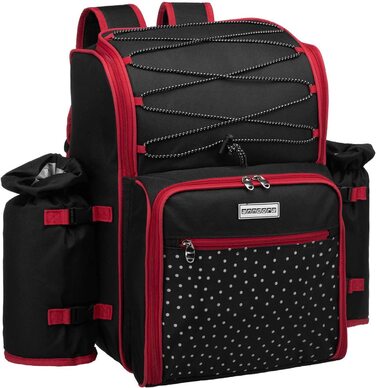 Рюкзак для пікніка Andora на 4 особи з інтегрованою сумкою-холодильником, зелений, з аксесуарами (чорно-білий у горошок)