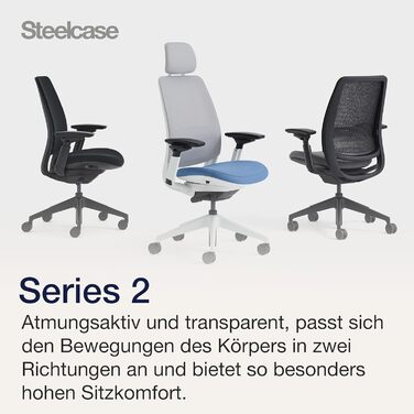 Ергономічне офісне крісло Steelcase Series 2 з LiveBack, 4D підлокітниками, підголівником, Storm Horizon