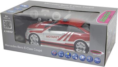 Модель Mercedes-Benz E350 Coupe 1:16 JAMARA 410023, 2.4GHz, срібно-червоний, зі звуковими та світловими ефектами (сирена, сигналізація, блимання)