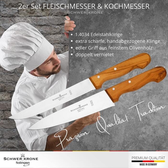 Ніж кухарський Schwertkrone з ручкою з горіхового дерева, 20 см, Made in Germany (набір)