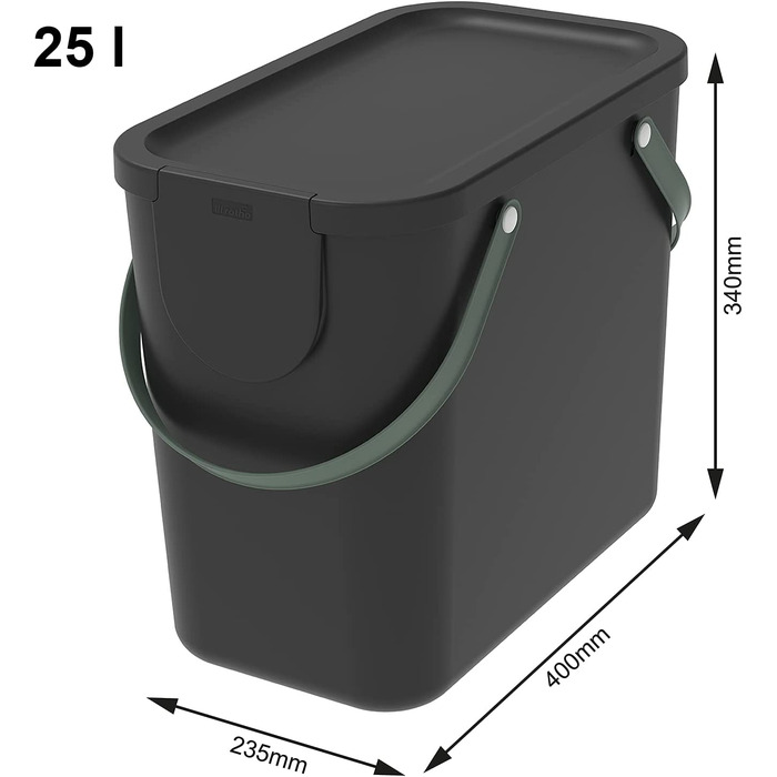 Система розділення сміття Rotho Albula 2 серії об'ємом 40 л для кухні, пластик (поліпропілен), що не містить бісфенолу А, Різнокольоровий (Чорний/ Чорний / Чорний, 25 літрів)