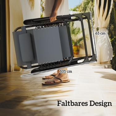 Набір із двох лежаків для відпочинку на сонце, розкладні, з регулюванням під кутом напівлежання (Zero Gravity), з підголовниками та столом-табуретом, що входить до комплекту, та двома тримачами для напоїв.