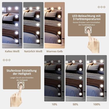 Дзеркало для макіяжу YU YUSING з підсвічуванням 58x45 см, 15 LED, 3 кольори, 10x збільшення, USB Type-C, для ванної кімнати та туалетного столика