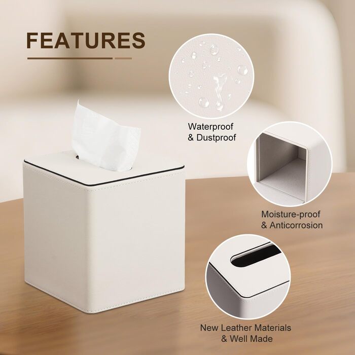 Склянка для серветок KINGFOM з PU шкіри, квадратна, для офісу/авто/дому (слонова кістка)