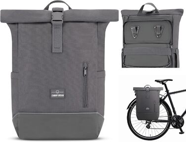 Міські кофри Johnny для багажу жіночі та чоловічі бежеві - Robin Medium Bike - Велосипедна сумка 2 в 1 Рюкзак і сумка для багажу Задня частина - водовідштовхувальна (темно-сірий, поліестер)