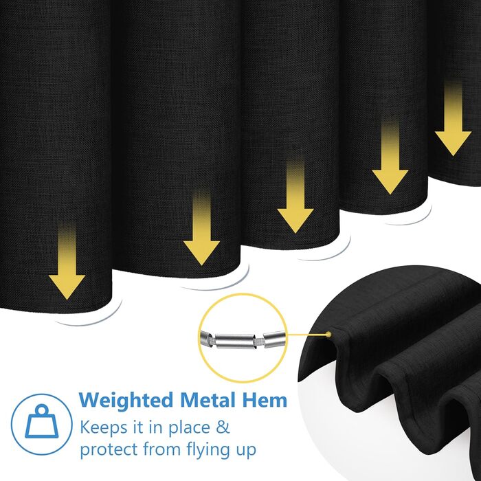 Шторка для душу з льону з металевими кільцями, сіра, 182 x 214 см