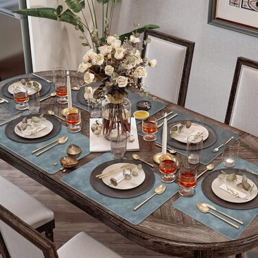 Підставки під тарілки та серветки з екошкіри (6 шт.) - водонепроникні, стійкі до подряпин, для кухні та обіднього столу. Зелено-сірий набір