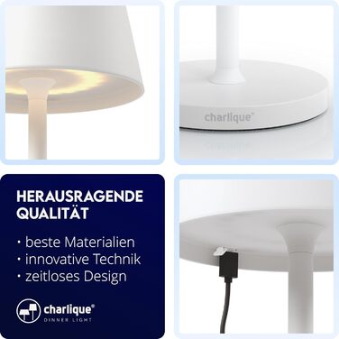 LED настільна лампа бездротова (2 шт) - світло для вечері біле 38 см - преміум акумуляторна лампа з USB, тепле світло, для дому та вулиці, білий колір