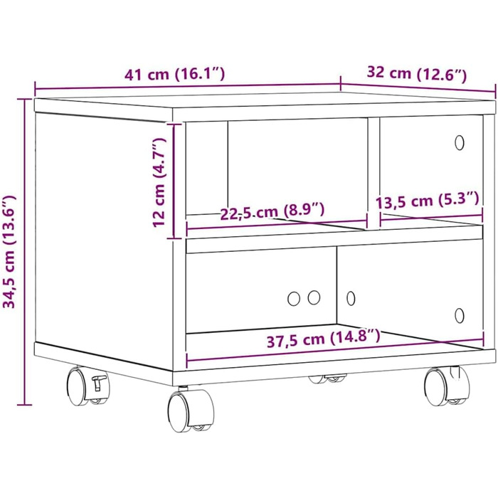 Підставка для принтера на колесах з полицями, білий ДСП, для офісу та робочого кабінету (Чорний дуб)
