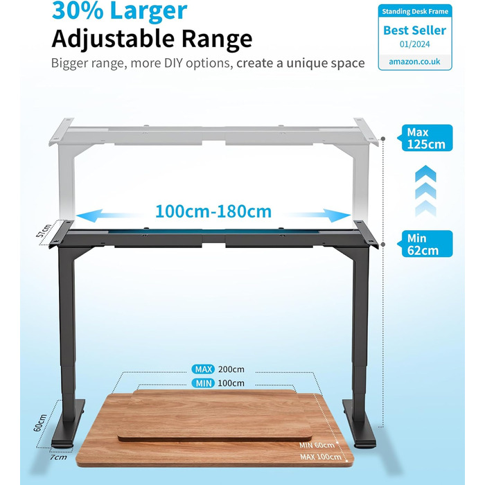 Електричний стіл MAIDeSITe T2 Pro Plus (Чорний) з регулюванням висоти, 2 мотори, 4 пам'яті, нагадування про зміну положення