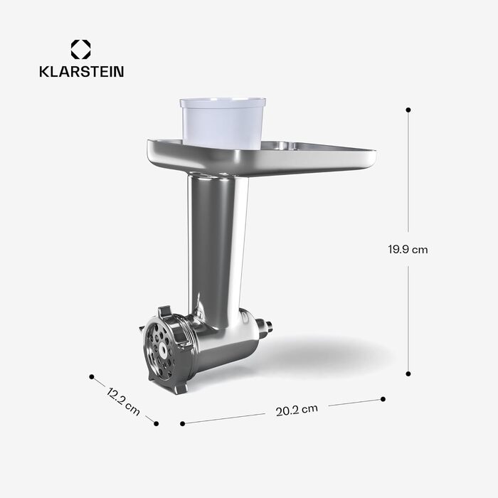 Кухонна машина Klarstein Chiara 1600W з чашею 5L з нержавіючої сталі, 12 швидкостей, LCD-сенсорний дисплей, тиха робота ≤72 dB, набір для випічки, придатний для миття в посудомийній машині, корпус з алюмінію, м'ясоподрібкувач Klarstein Chiara