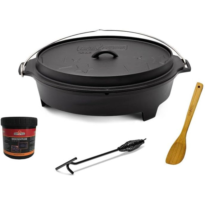 Набір голландської печі Grillfürst Dutch Oven BBQ Edition DO 9: чавунний котелок 8,5 л з підставкою, кришкою та аксесуарами