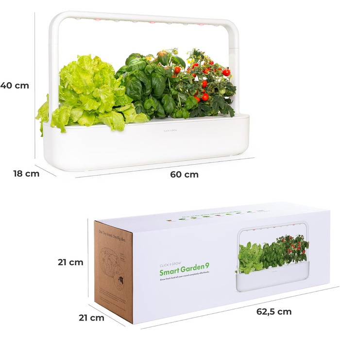Click and Grow Indoor Garten: Розумний сад для вирощування зелені вдома з LED, 9 капсул (білий)