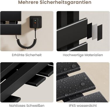 Електричний рушникосушар EMKE з Wi-Fi, 1000 x 500 мм, 320W (правий), чорний. Сумісний з Alexa та Google Home