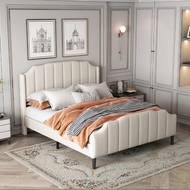 Ліжко з м'якою оббивкою Merax, дитяче ліжко для дівчинки (бежеве, 140 x 200 см) 140 x 200 см Бежевий