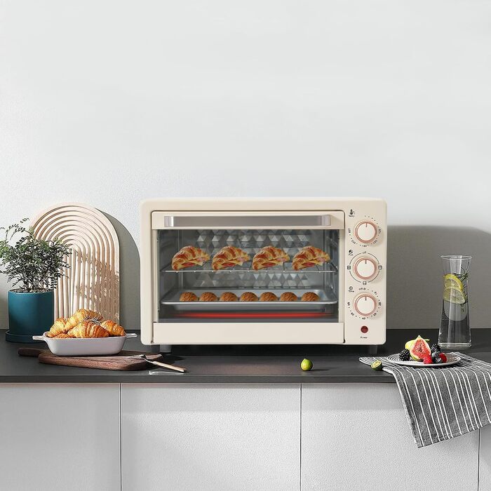 Міні-піч 22L з грилем та решіткою, 1000W, таймер 60хв, піч для піци, 120-250°C, електрична піч для сім'ї, вечірок, грилів, сніжків та десертів