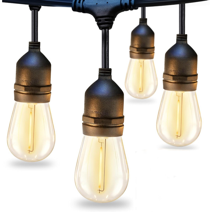 LED гірлянда 15м для дому та саду з цоколем E27, IP65, 2700K, тепле світло