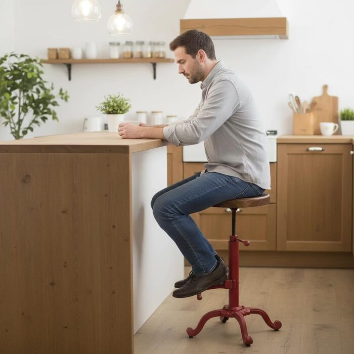 Topower Крісло-стілець у стилі ретро/вінтаж, фермерський дизайн, дерев'яний, поворотний, для кухні, регульована висота (Antique Red)