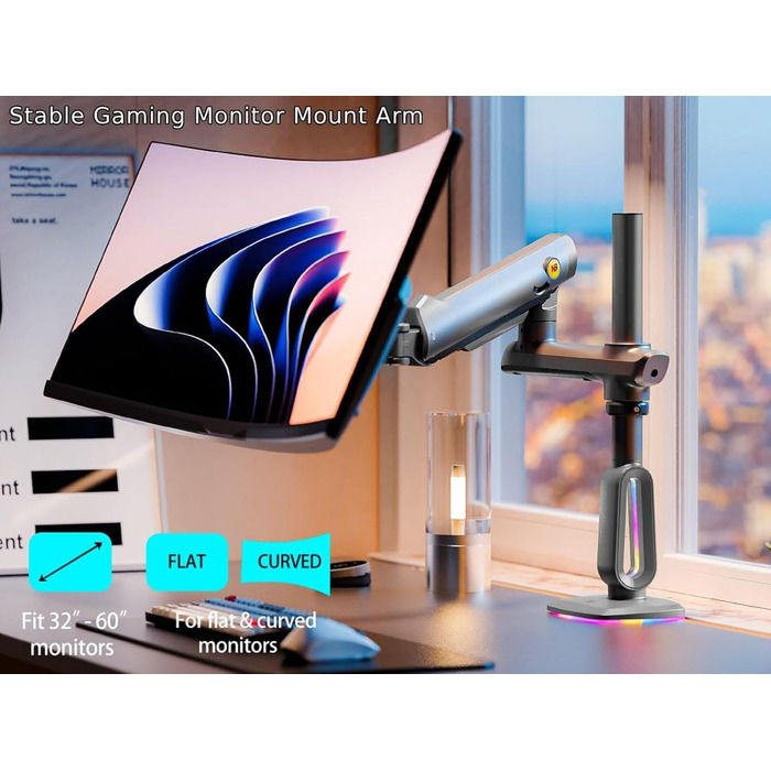 Кріплення для монітора NB Ergonomic RGB, 32-60 дюймів, плоске/вигнуте, важке, для моніторів 49-57 дюймів, 20 кг, VESA 75/100 мм (чорне)