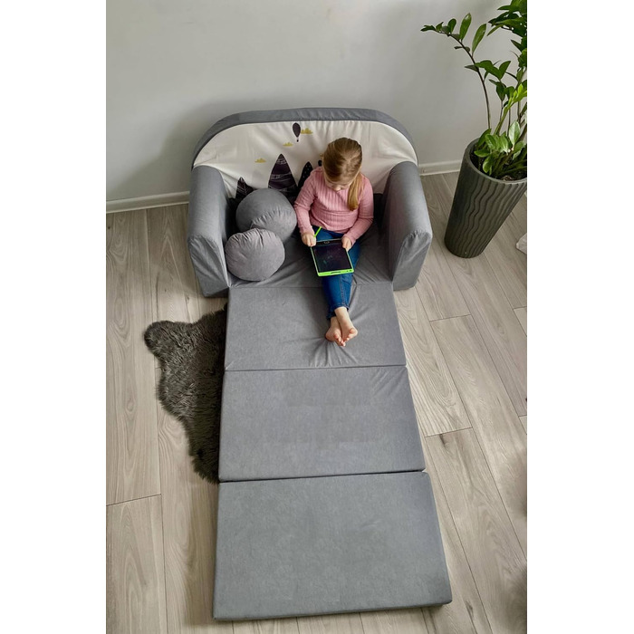 Дитяче розкладне ліжко-диван 3в1 All4All Kindersofa - зручна дитяча меблі для ігор та сну. Різні кольори та малюнки (сірий, рожевий, зелений, тваринні мотиви). Модель AX2 сірий + Balons