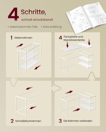 Кутовий стіл VASAGLE L-подібної форми з полицею, для офісу вдома, 120 x 80 см, Ahornweiß (без розетки)