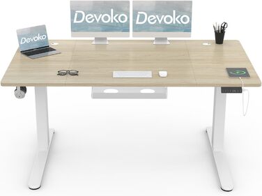 Стіл Devoko з регулюванням висоти, USB-портом, пам'яттю та захистом від зіткнень, 160x80 см, дуб