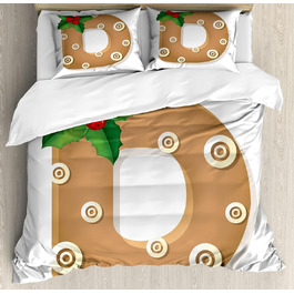 Набір підковдр з різдвяним алфавітом для односпальних ліжок, Funny Cookie D, Захист від кліщів Алергіки Підходить з наволочкою, 230 x 220 см - 70 x 50 см, Імбирно-зелений і білий 230 x 220 см - 70 x 50 см Імбир зелений і білий