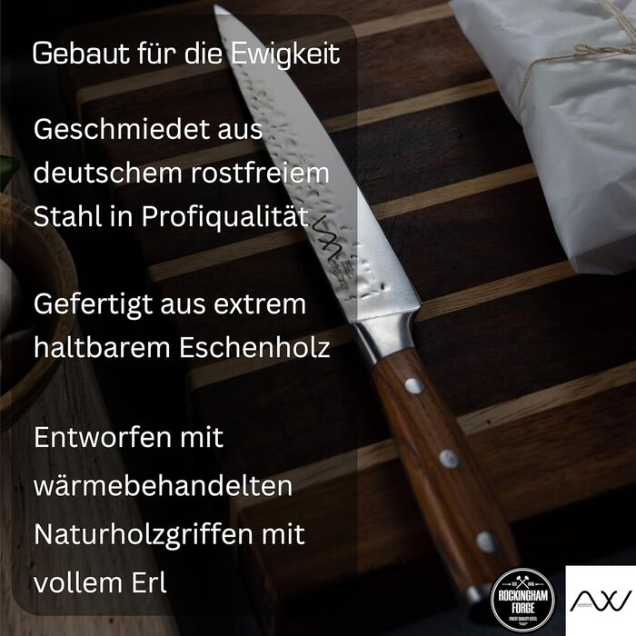 Набір кухонних ножів Rockingham Forge Ashwood 8 предметів з дерев'яною ручкою, точилка та ножиці – професійні ножі з нержавіючої сталі, преміум якість