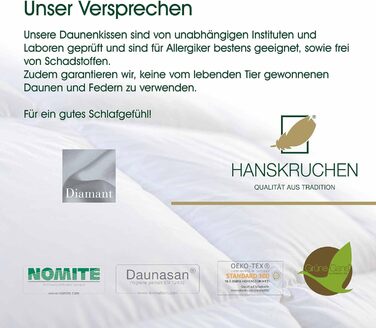 Високоякісна трикамерна подушка з діамантом Преміальний софт 40х80 см білі північнонімецькі нові гусячі пір'я і пух, I клас, 70. Пір'я / 30 пух 100 бавовна Продукт німецької якості 925.22.305 від HANSKRUCHEN Soft Supportive 40 x 80 см