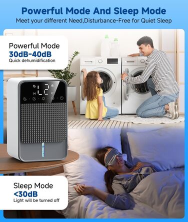 Електричний осушувач повітря 1800 мл з тихою роботою, функцією відтавання та автовимкнення, 7 кольорових підсвіток, портативний осушувач для спальні, ванної кімнати, підвалу, продуктивність 560 мл/24 год