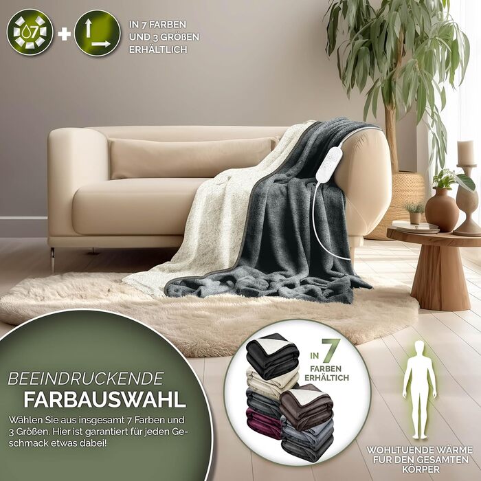 Електрична ковдра з автовимкненням 200 x 180 см | 9 температурних режимів | Ковдра для ліжка та дивану | Електрична ковдра з таймером та цифровим дисплеєм (160x120 см, темно-сіра)