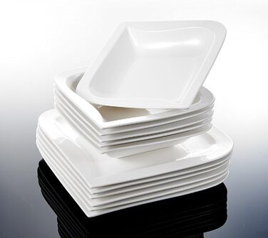 Серія Mario, 18 шт. Набір кремово-білого порцелянового посуду для кавового сервізу 6 шт. тарілок для тортів, 6 шт. Кавова чашка 220 мл з блюдцем 6 предметів на 6 осіб
