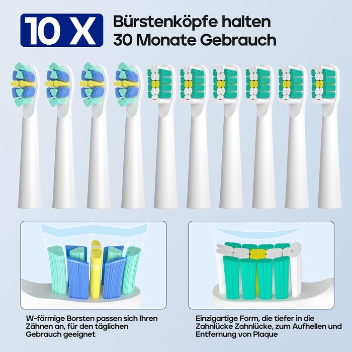 Електрична зубна щітка Seago SG-2316 (зелена) з 10 насадками, тиха, для подорожей, з тримачем та кейсом, ультразвукова, акумулятор 60 днів, таймер для дорослих