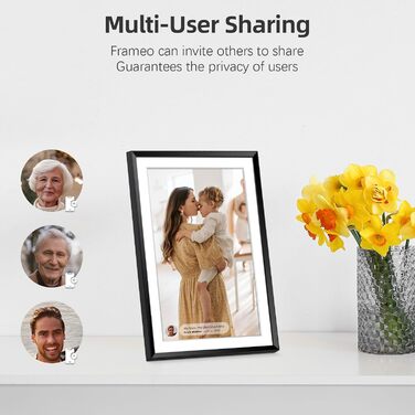 Frameo Цифровий фоторамка 10.1 дюймів з Wi-Fi, горіхове дерево, 32GB, IPS сенсорний екран 1280*800 HD, відтворення фото/відео через додаток Frameo, подарунок для чоловіків та жінок