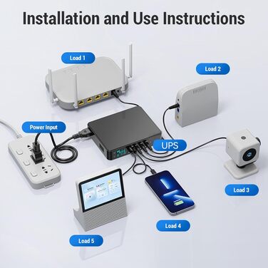 UPS джерело безперебійного живлення, акумуляторний блок живлення 10400mAh USB Type-C з цифровим дисплеєм для камер, роутерів (EU-штекер)