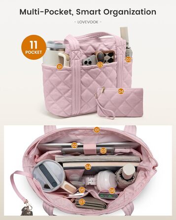 LOVEVOOK Сумка-шопер, велика, чорна (M, рожева): сумка для ноутбука 15.6