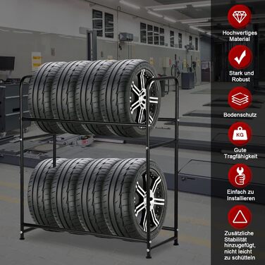 Стійка для шин на 8 шин, 107x46x117 см, для гаража. Місткість 180 кг, з захисною оболонкою. Регулювання висоти.