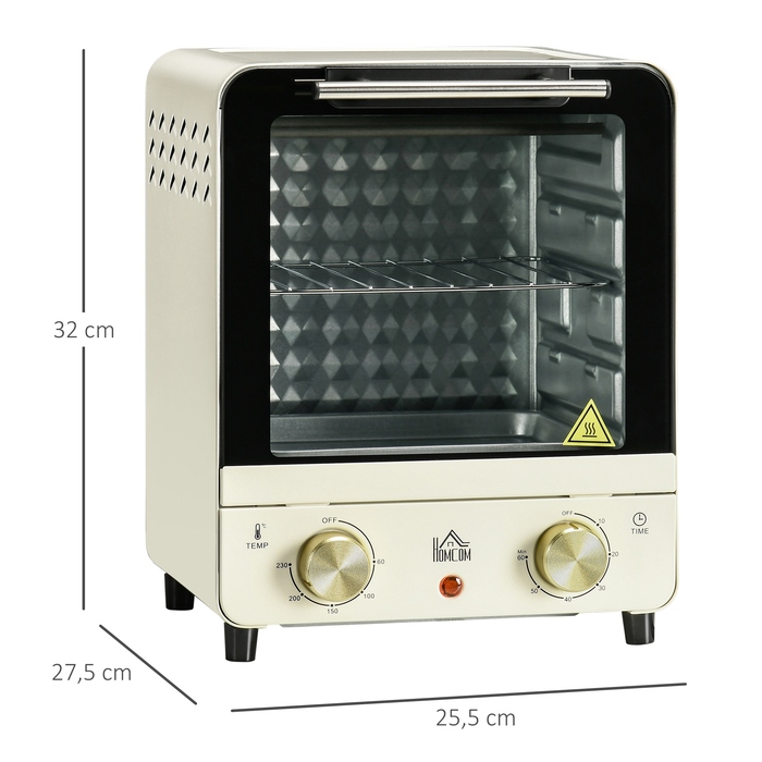 Міні-піч HOMCOM на 15 л з конвекцією, 1000 Вт, 60-230°C, таймер на 1 год, піч для піци з декою та піддоном для крихт, кремово-білий колір