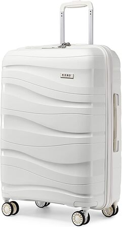KONO Чемодан середнього розміру 65 см з поліпропілену з TSA замком, 65x46x26.5 см (Крем-білий)