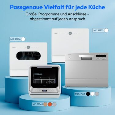 MINI посудомийна машина MEDION DWT51 біла (5 комплектів, з сенсорним керуванням, функція відра, 7 програм, таймер, MD 37766)
