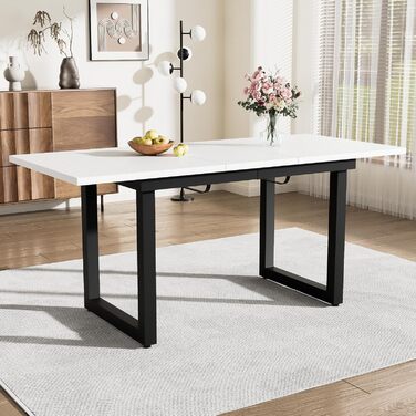 Розсувний обідній стіл Merax, 140/180x80x75 см, білий, металеві ніжки