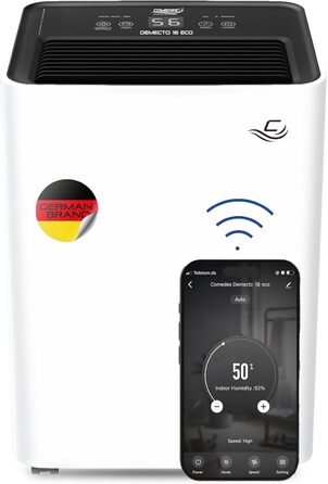 Comedes Demecto 16 eco WiFi - Потужний побутовий осушувач повітря (16 л/24 год) з Wi-Fi, для приміщень до 65 м²/150 м³, керування через додаток