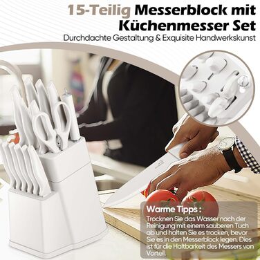Набір кухонних ножів Homikit з підставкою, з шліфувальником, нержавіюча сталь, 6 ножів для стейку, антиковзні ручки, 15 предметів