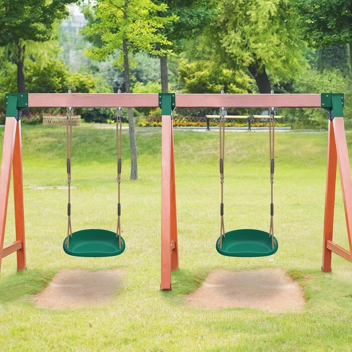 Шоукель для дітей BeneLabel: ідеально для дому та саду. Міцний гумовий сидіння, регульоване мотузка 130-200см, 113кг. Набір 2 шт. Зелений колір.