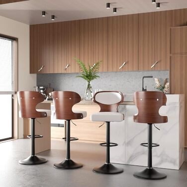 Барний стілець Hawthyhome з підніжкою та спинкою • 4 шт. у наборі • Дуб • Зручний для кухні, бару, лобі • 360° обертання