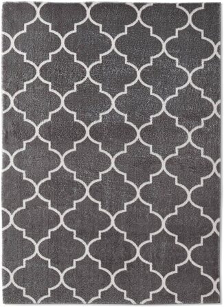 Дизайнерський килим Valetta з коротким ворсом для вітальні в скандинавському стилі бохо, що миється чорно-білий (темно-сірий антрацит, 120 см круглої форми)