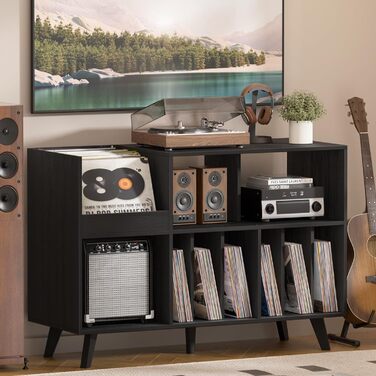 Стійка для платівок з полицями, чорна: місткість до 450 альбомів